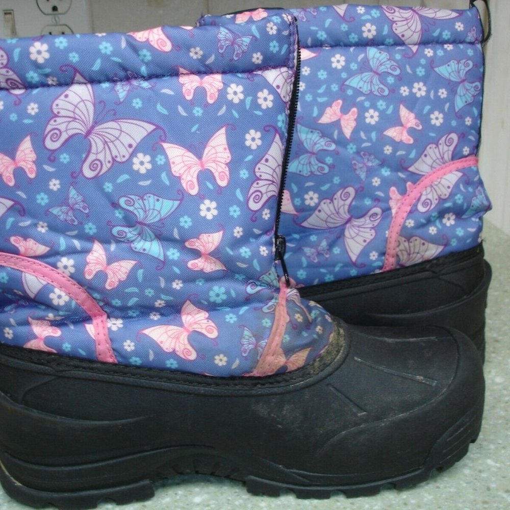 GIRL'S NORTHSIDE THINSULATE FAUX FUR WINTER BOOTS-SIZE 7 BLACK&BUTTERFLYS